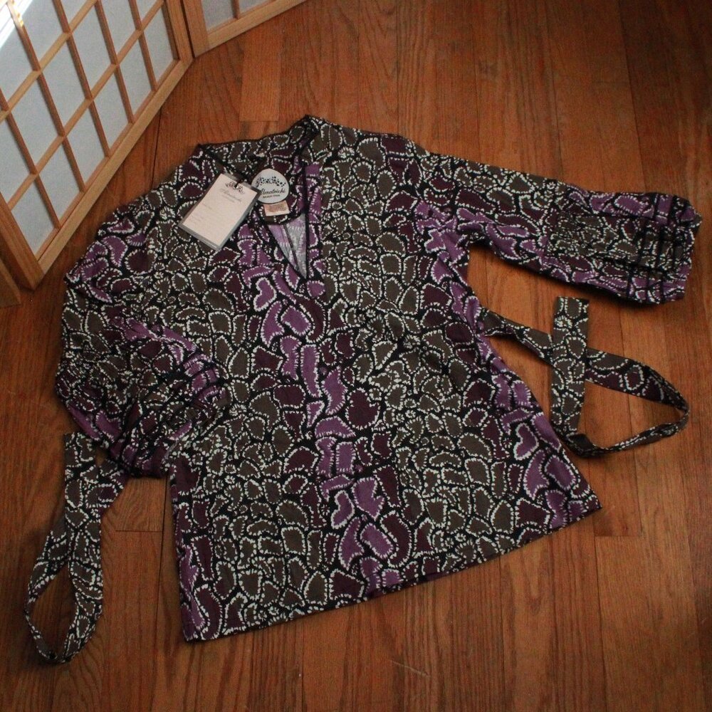 Almatrichi Waist Tie Accent Print Blouse